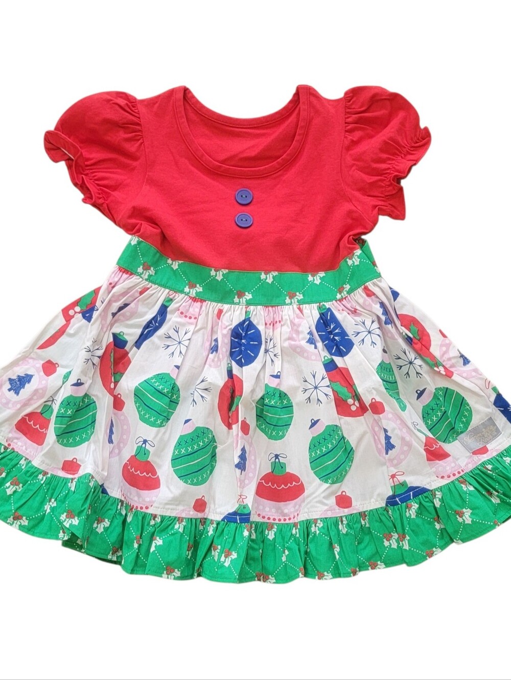 NWOT Eleanor Rose Girls Size 5-6 Rhonda Puff Sleeve Top Ornament Red Green Dress